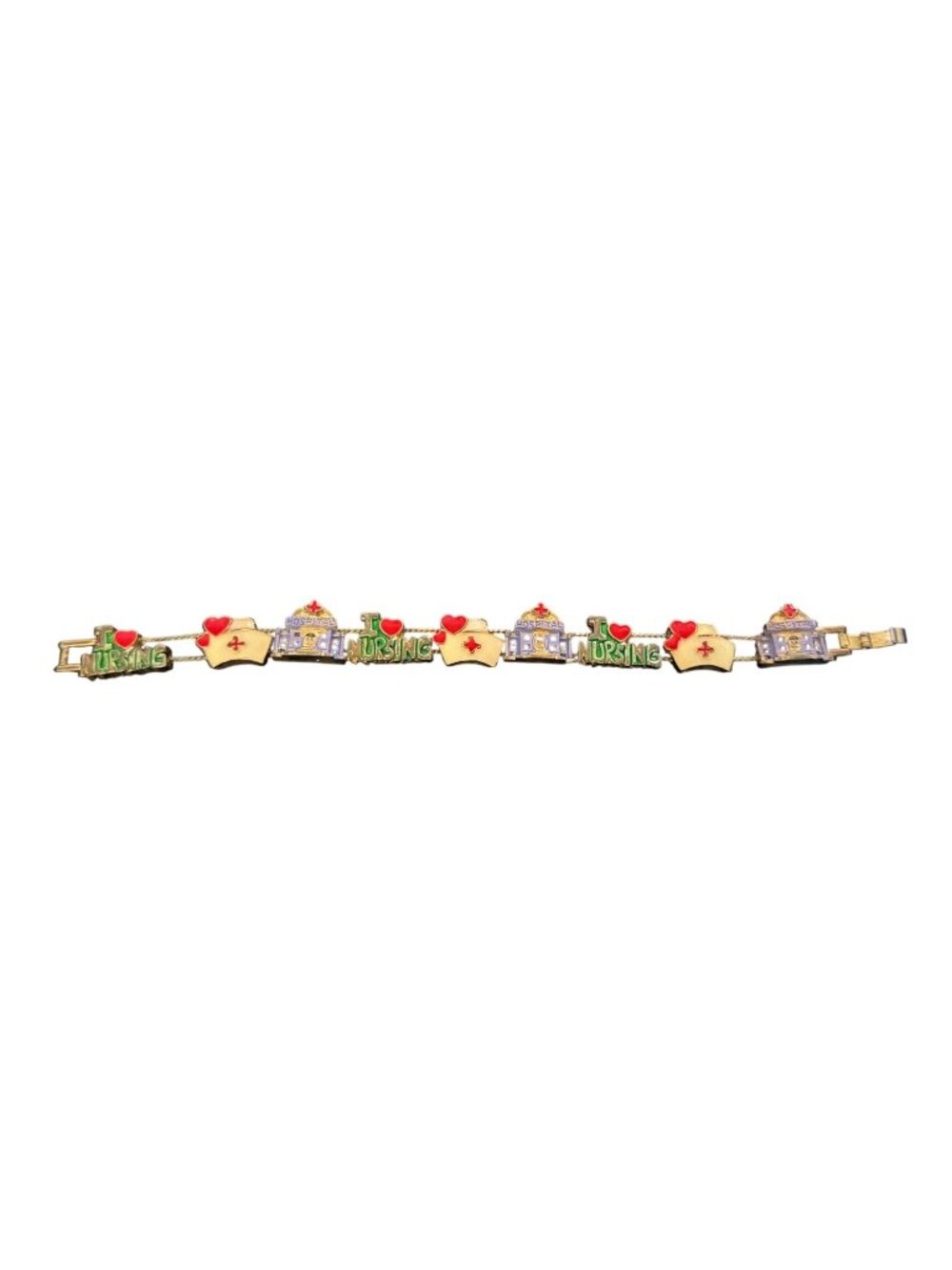 Nursing-Themed Enamel Slide Charm Bracelet I Love Nursing Nurse Hat & Hospital